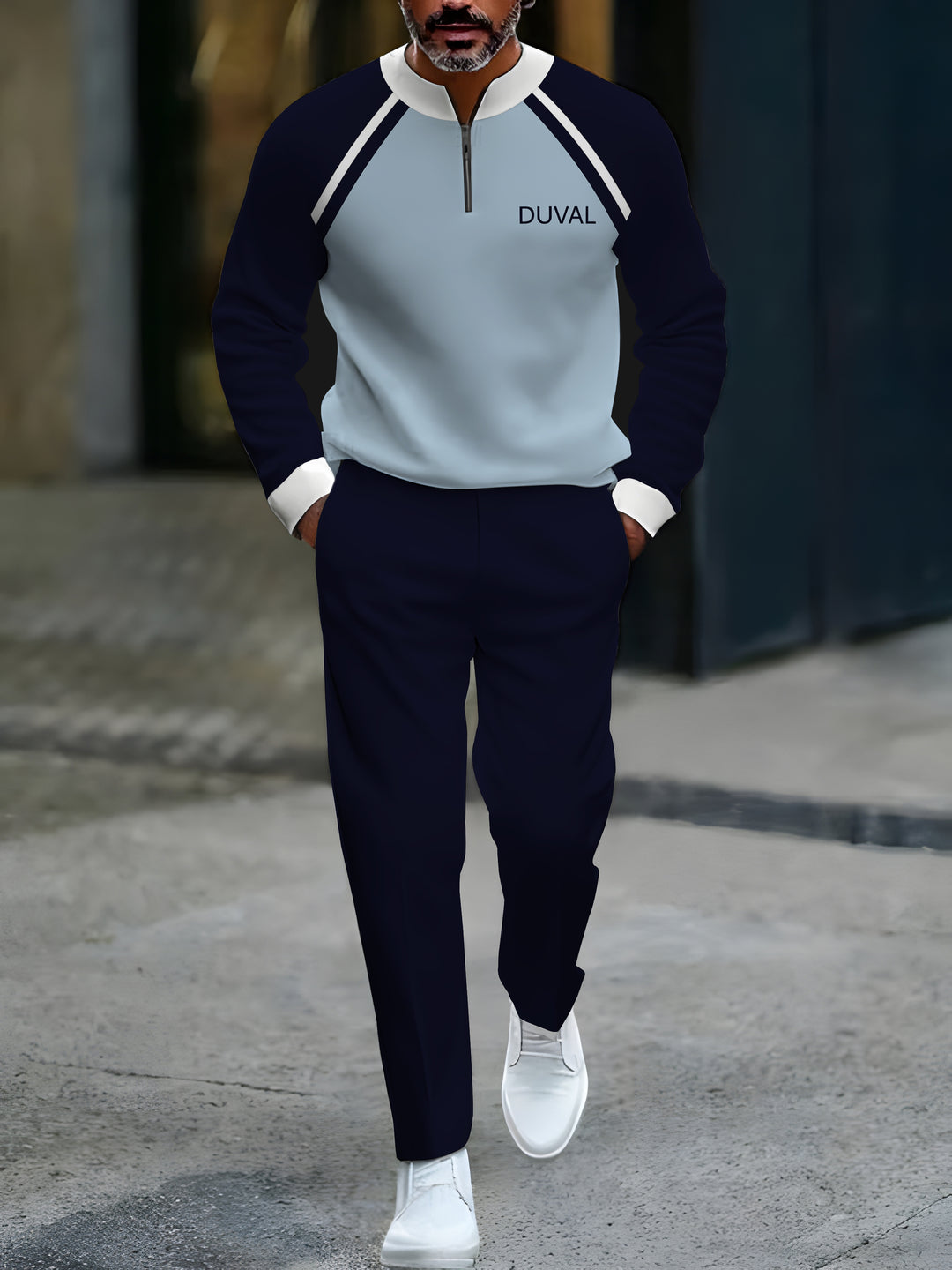 Zipper Long Sleeve Long Pants Two-Piece Set - DUVAL