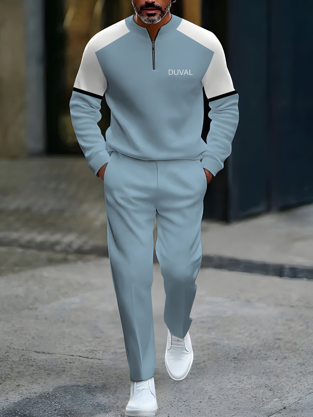 Zipper Long Sleeve Long Pants Two-Piece Set - DUVAL