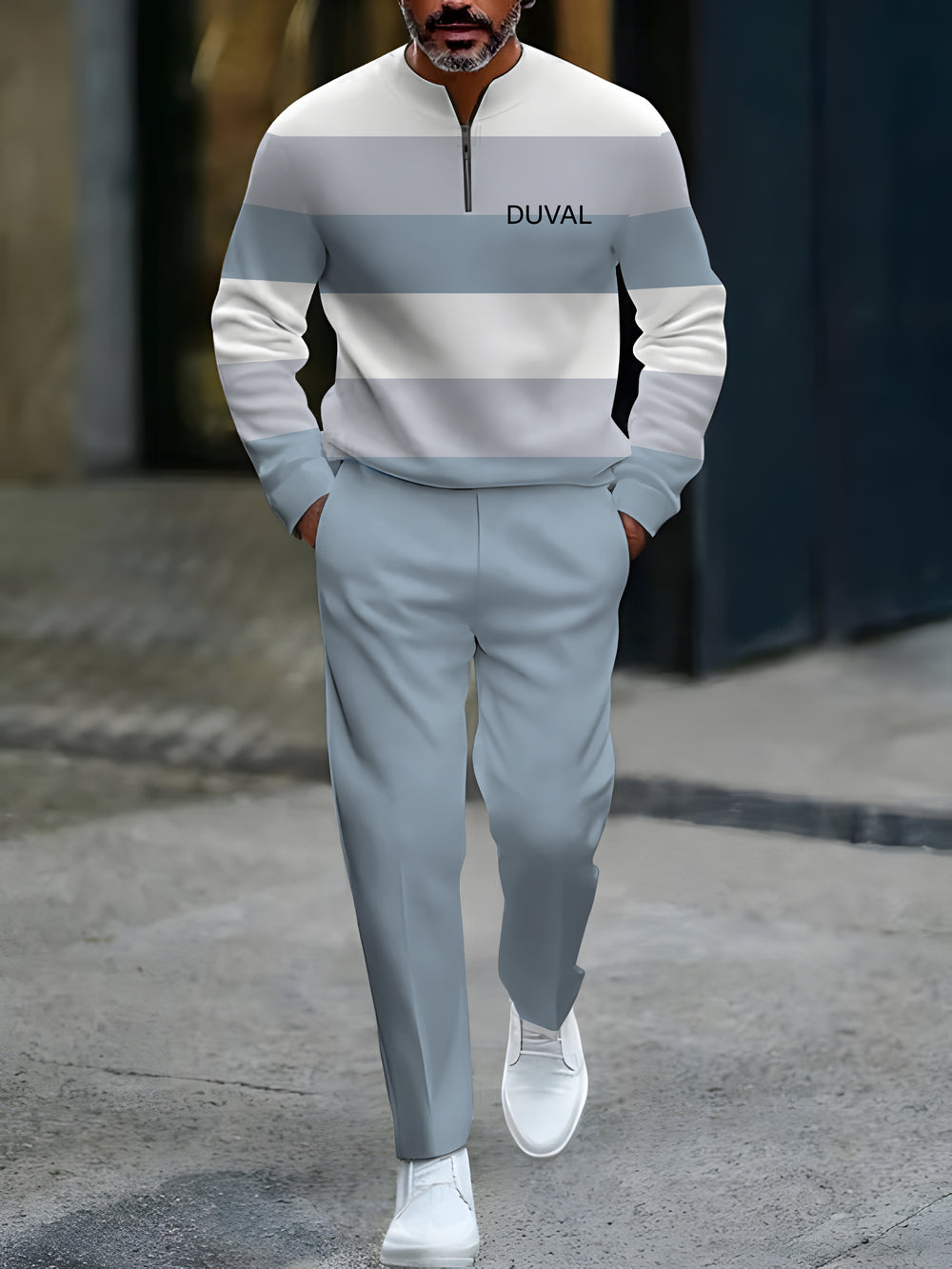 Zipper Long Sleeve Long Pants Two-Piece Set - DUVAL