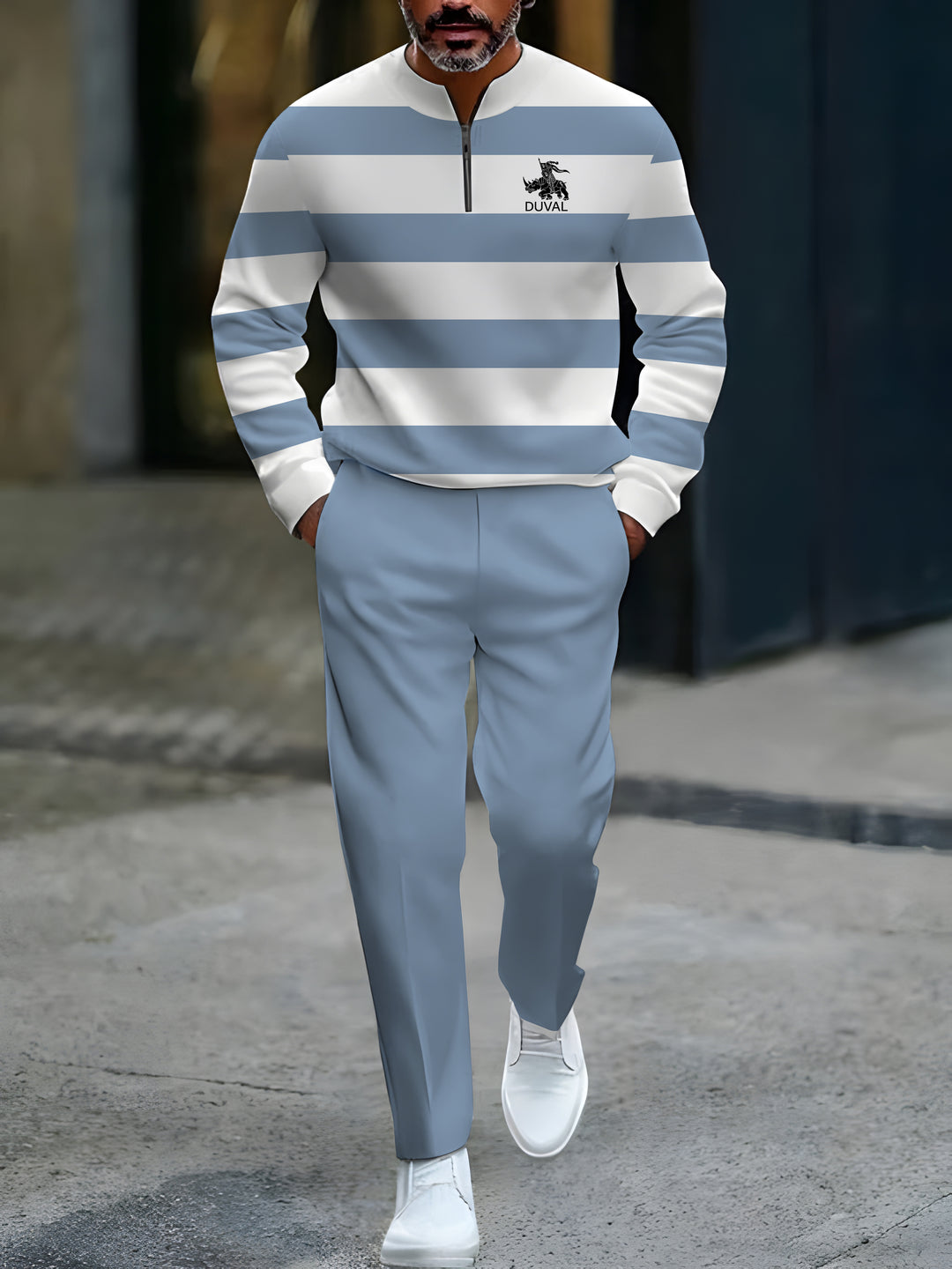 Zipper Long Sleeve Long Pants Two-Piece Set - DUVAL