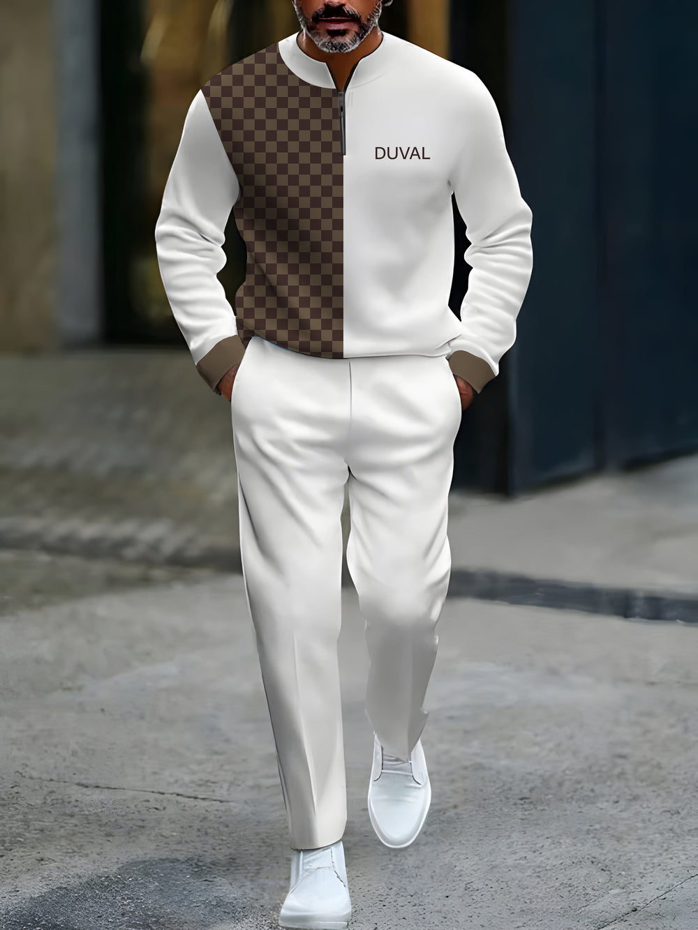 Zipper Long Sleeve Long Pants Two-Piece Set - DUVAL