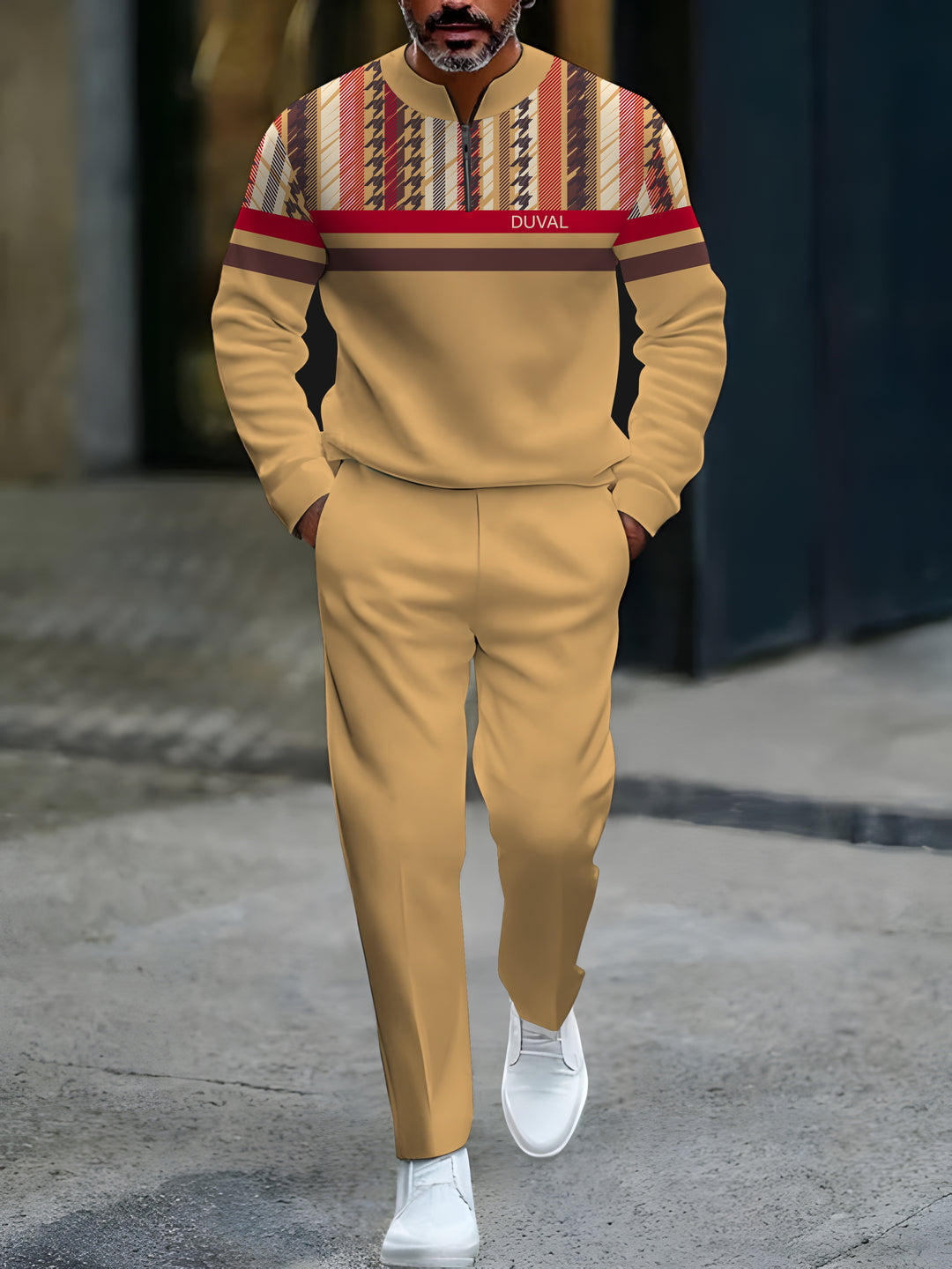 Zipper Long Sleeve Long Pants Two-Piece Set - DUVAL