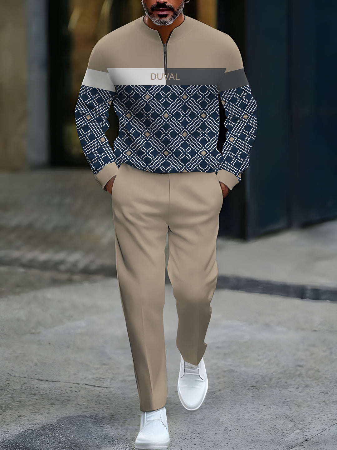 Zipper Long Sleeve Long Pants Two-Piece Set - DUVAL