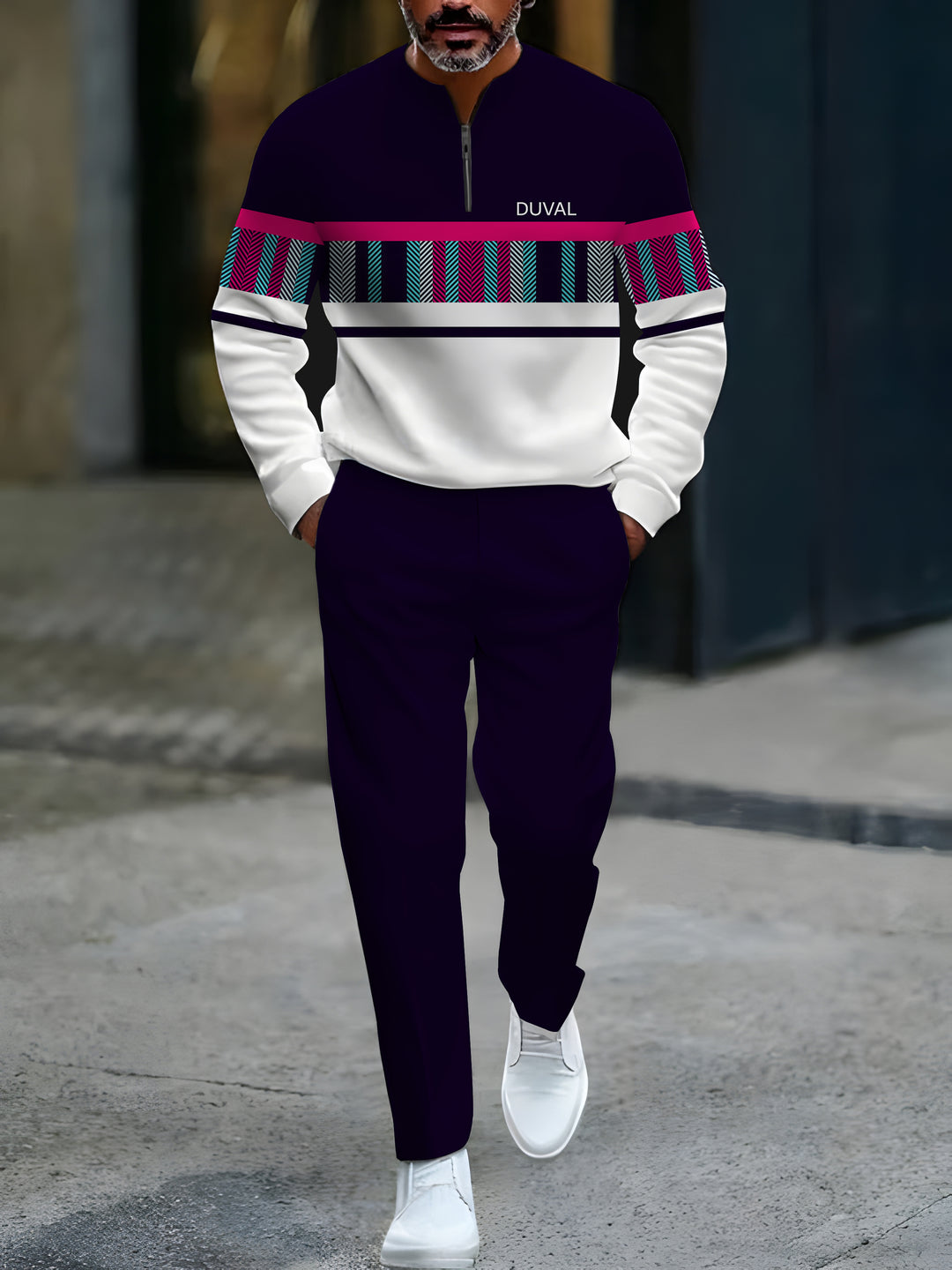Zipper Long Sleeve Long Pants Two-Piece Set - DUVAL