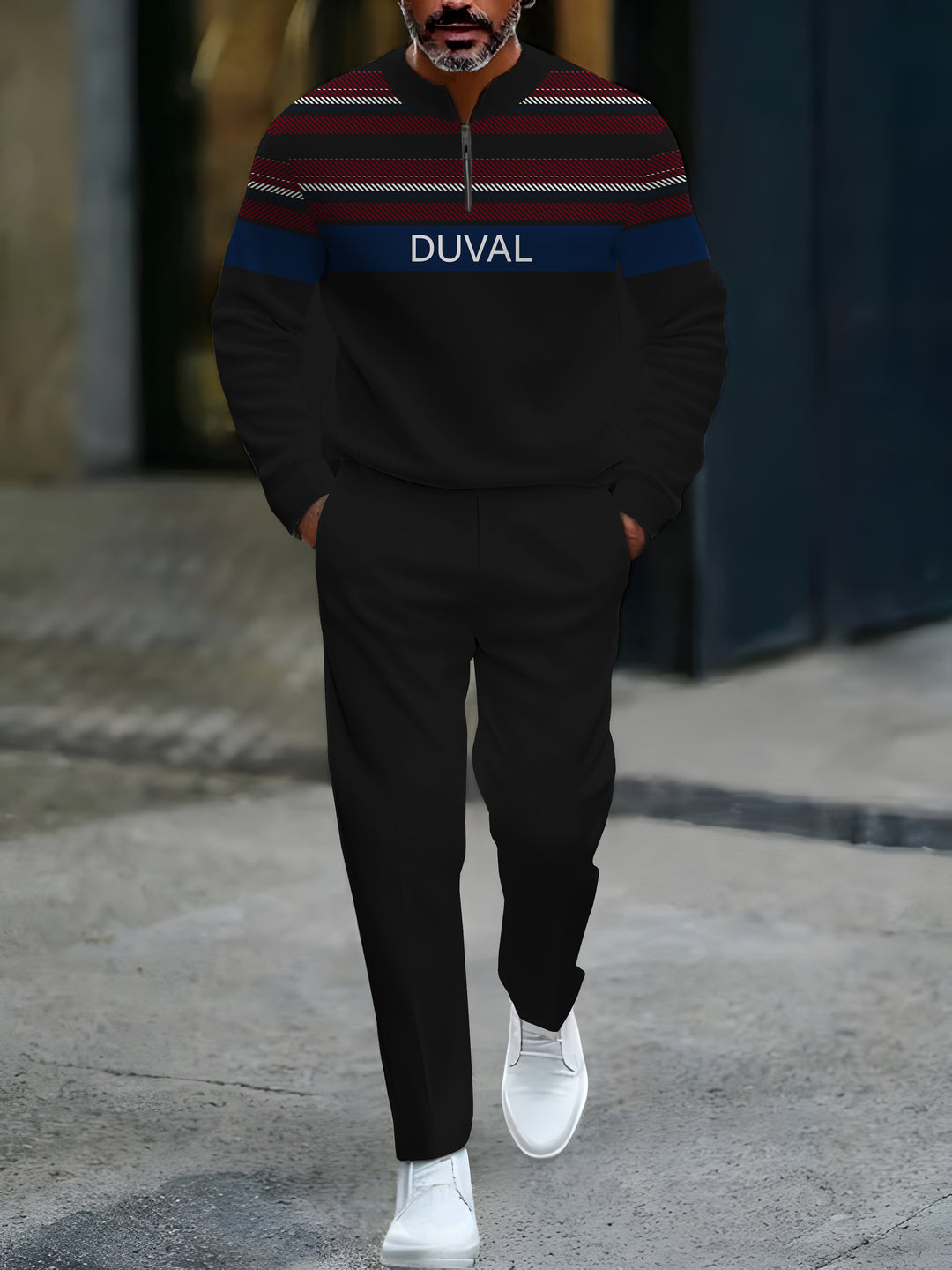 Zipper Long Sleeve Long Pants Two-Piece Set - DUVAL