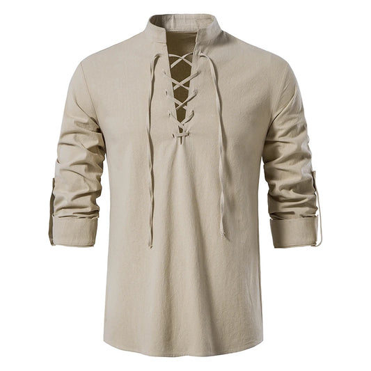 Men's Linen Fashion String Top Shirt