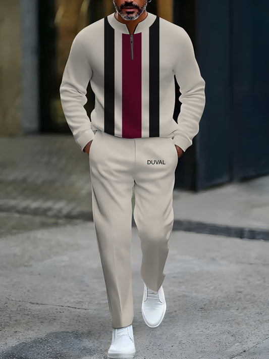 Zipper Long Sleeve Long Pants Two-Piece Set - DUVAL