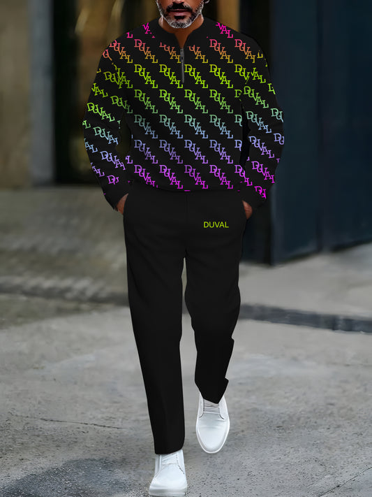 Zipper Long Sleeve Long Pants Two-Piece Set - DUVAL