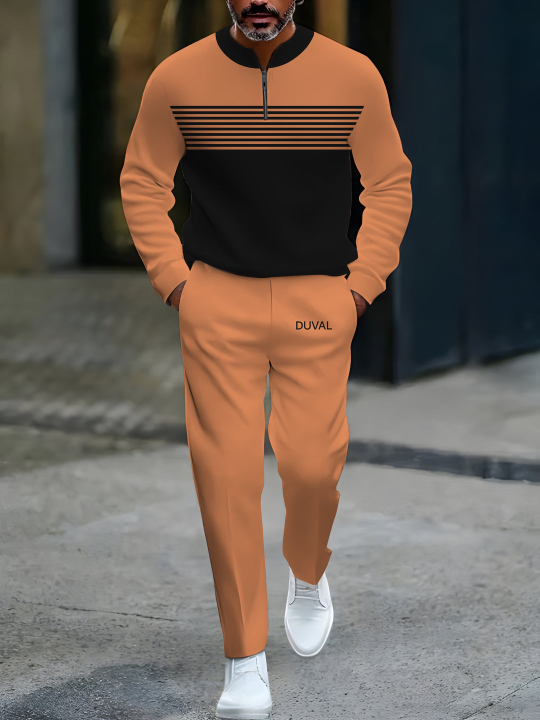Zipper Long Sleeve Long Pants Two-Piece Set - DUVAL