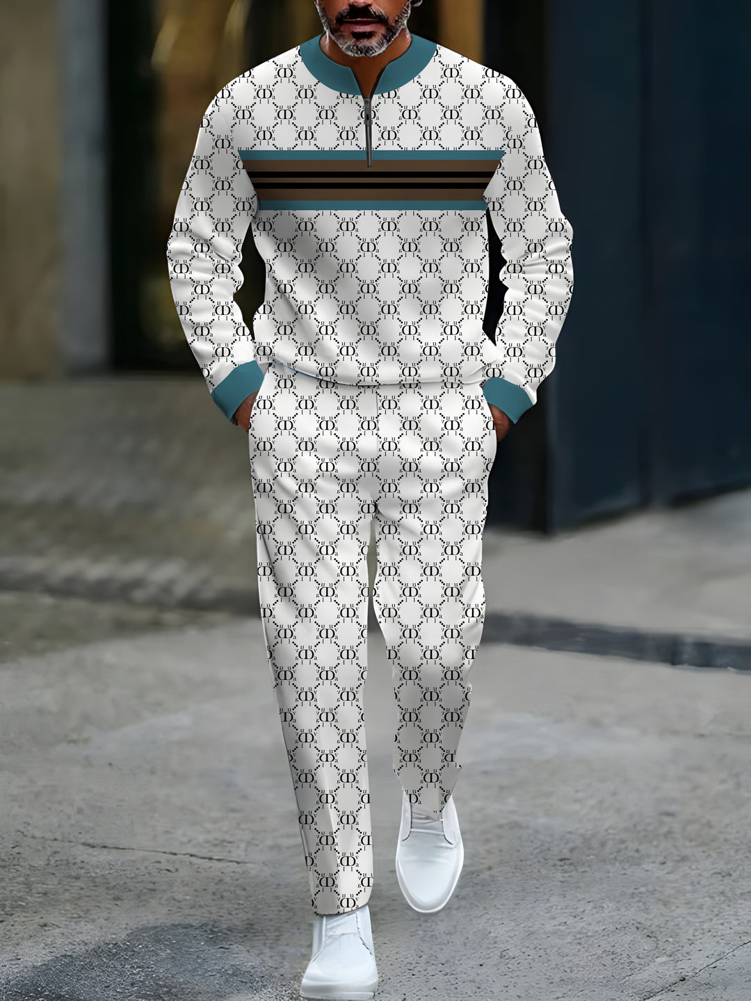 Zipper Long Sleeve Long Pants Two-Piece Set - DUVAL