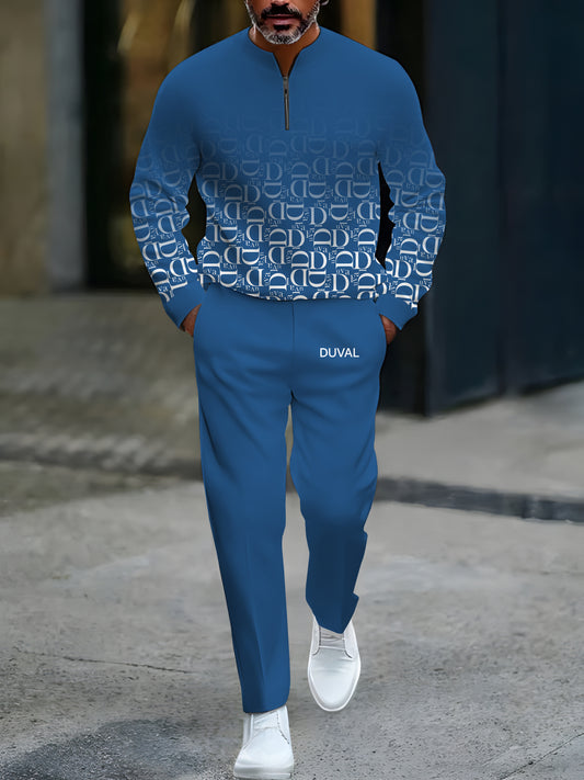 Zipper Long Sleeve Long Pants Two-Piece Set - DUVAL