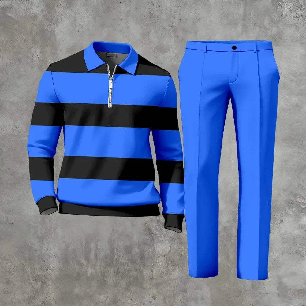 Long Sleeved Casual Quarter Zip Two-Piece Set - DUVAL