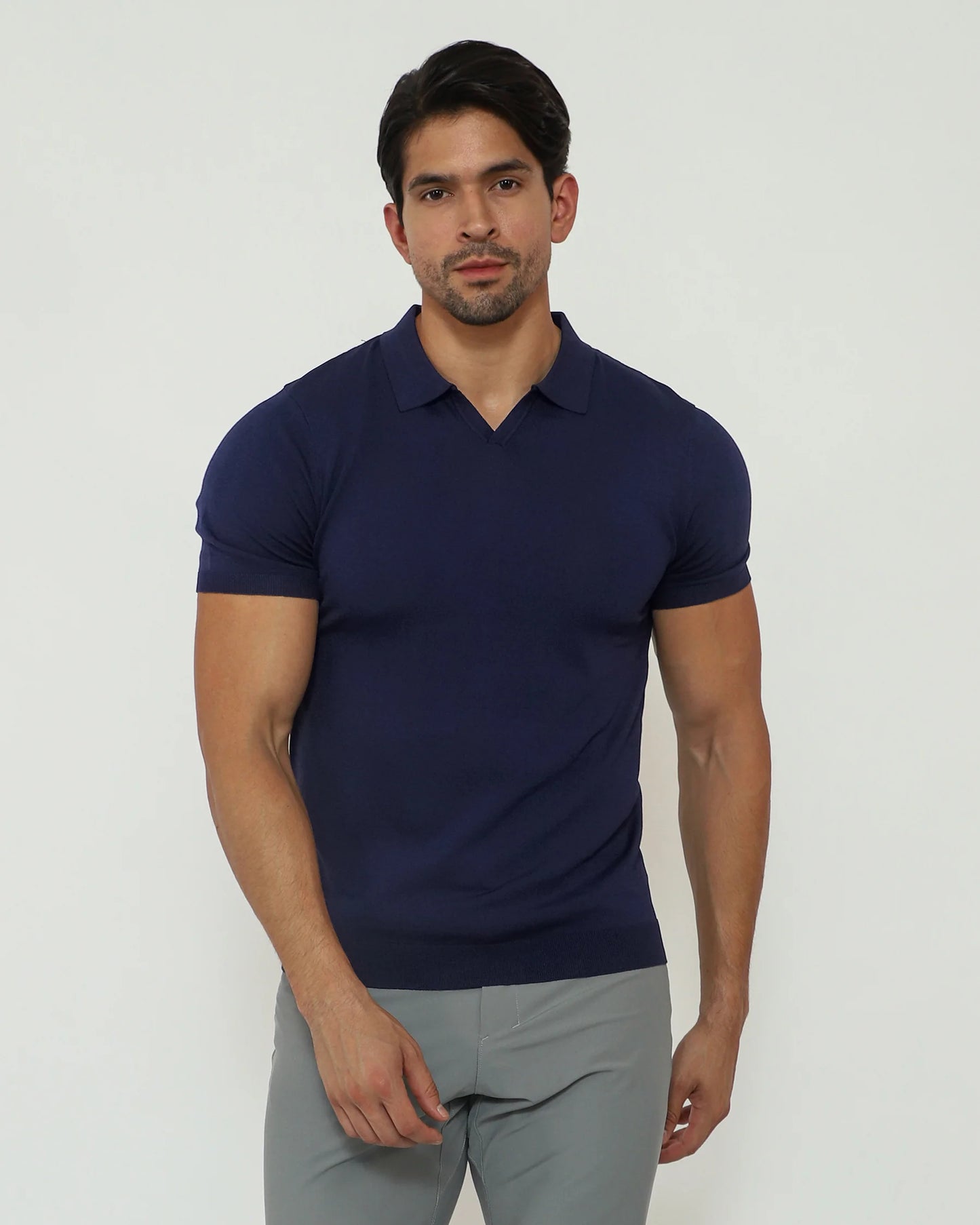 Open Collar Knit Polo Teal