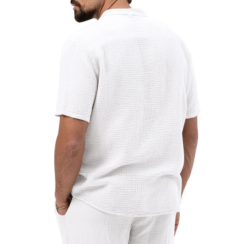 Hypemode Chemise boutonnée unie et pantalon à taille avec cordon de serrage pour homme sans t-shirt 