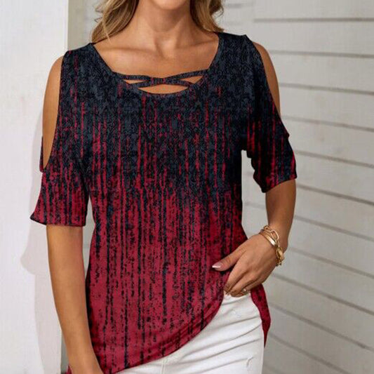 Attractive Print Short Sleeve Top - DUVAL