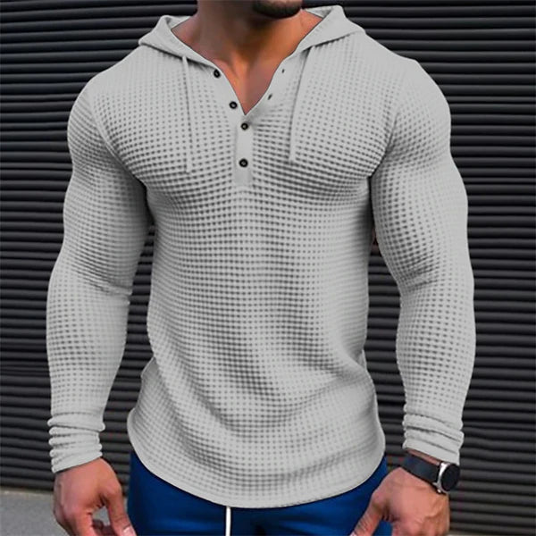 Solid Waffle Long Sleeve Casual Hoodie