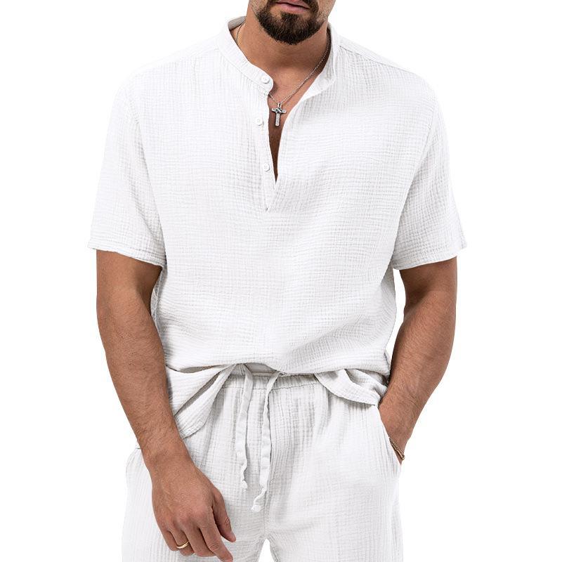 Hypemode Chemise boutonnée unie et pantalon à taille avec cordon de serrage pour homme sans t-shirt 