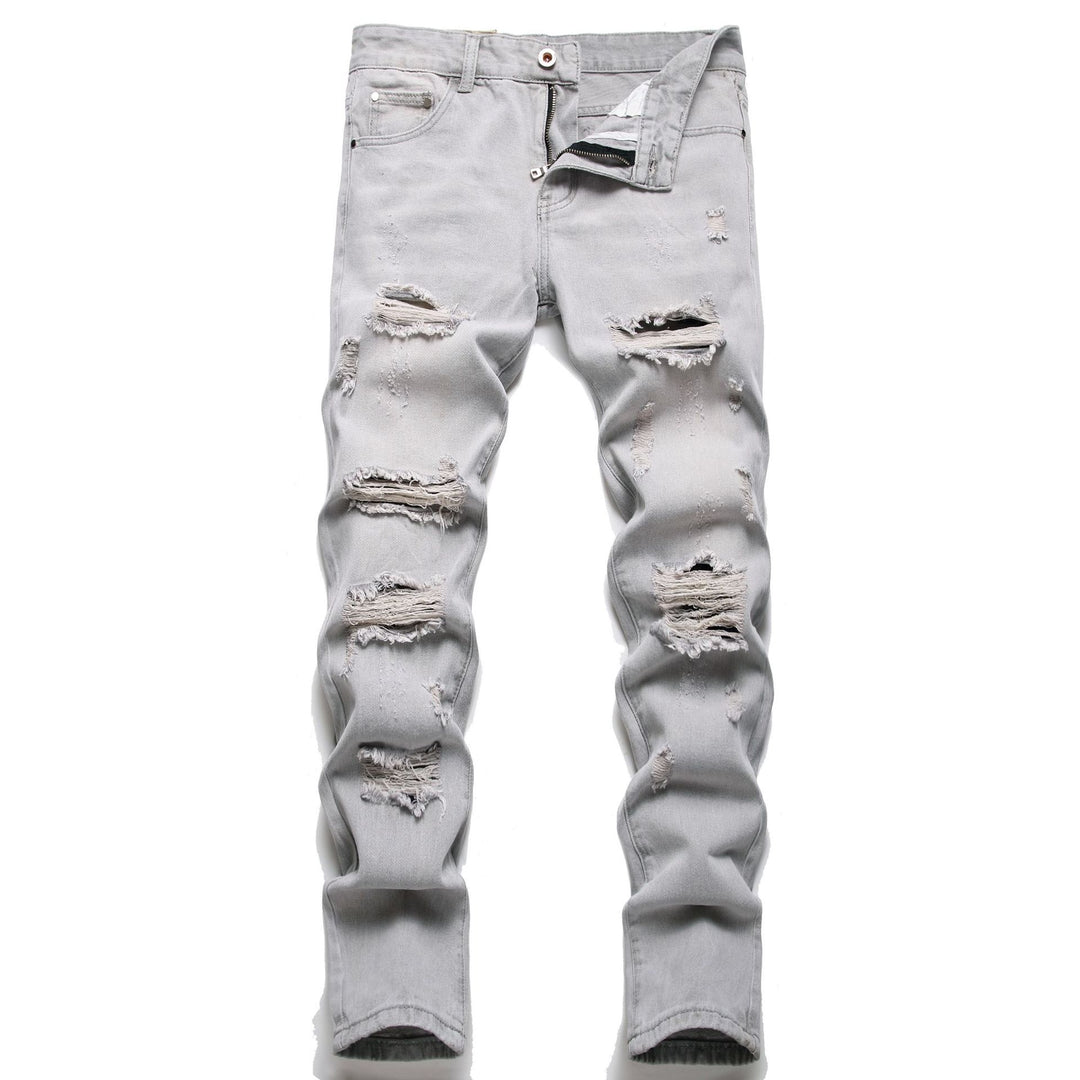 Cotton Ripped Straight Leg Jeans - DUVAL