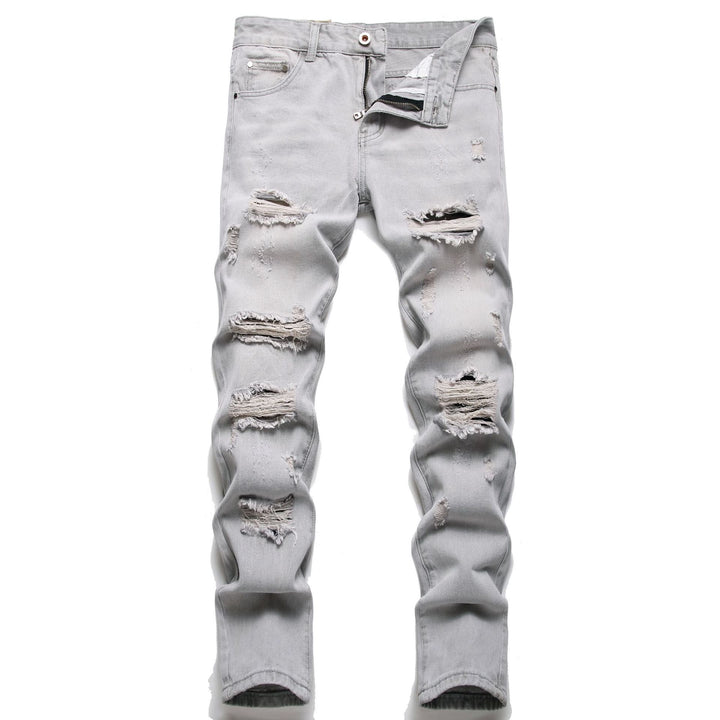Cotton Ripped Straight Leg Jeans - DUVAL