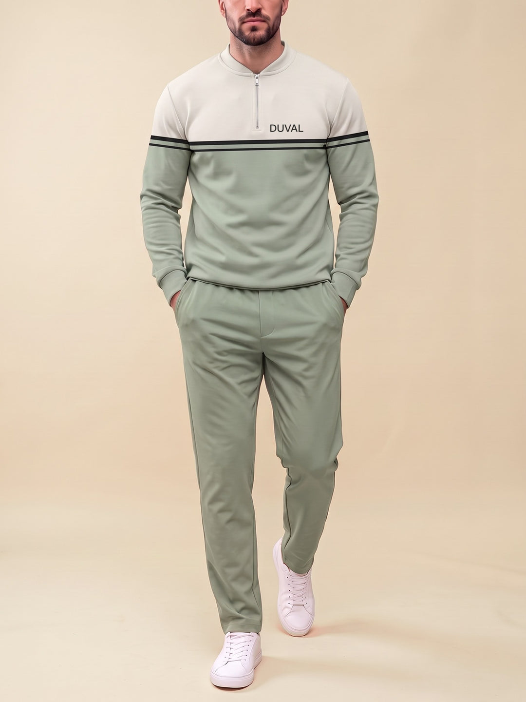 Zipper long sleeve two-piece set, Sage Yoke