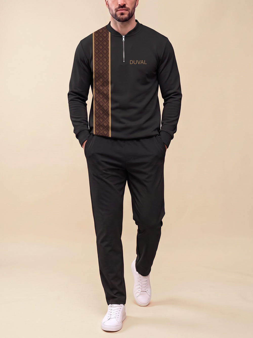 Zipper long sleeve two-piece set, DV Monogram Panel