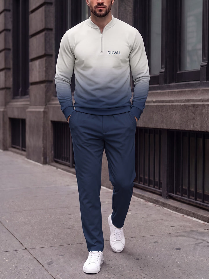 Zipper long sleeve two-piece set, Navy Fade