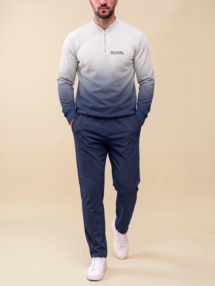 Zipper long sleeve two-piece set, Navy Fade