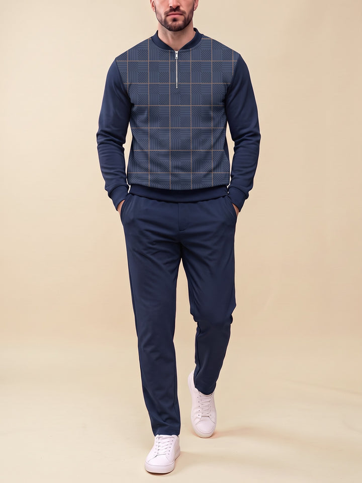 Zipper long sleeve two-piece set, Navy Glen Front