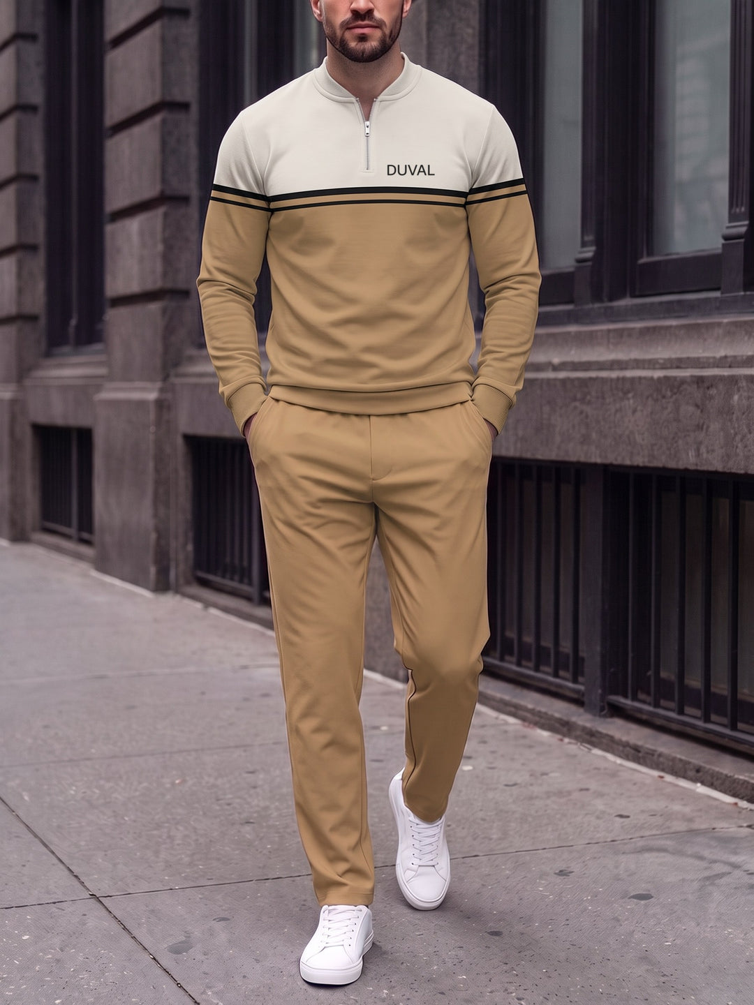 Zipper long sleeve two-piece set, Camel Yoke
