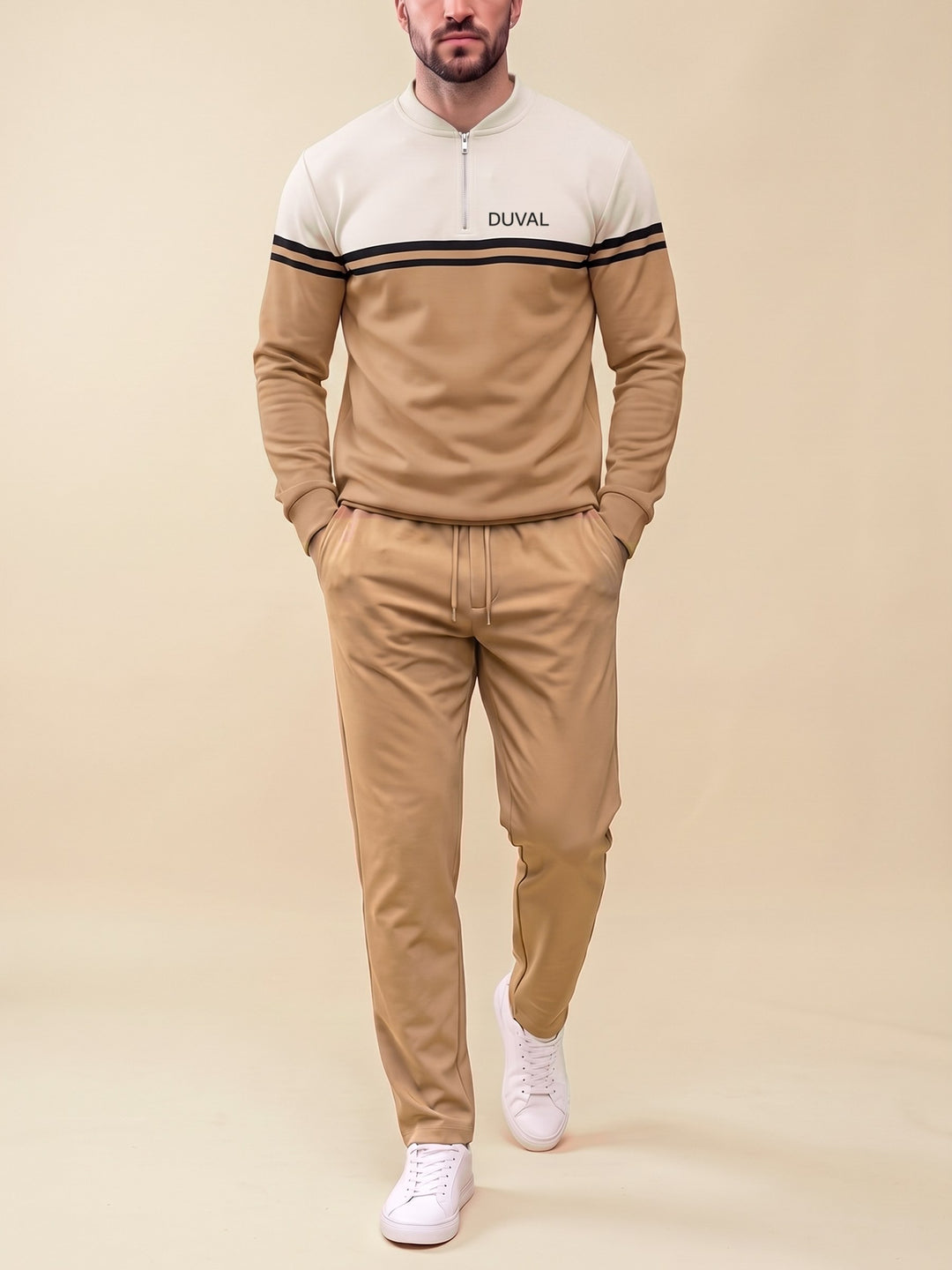 Zipper long sleeve two-piece set, Camel Yoke