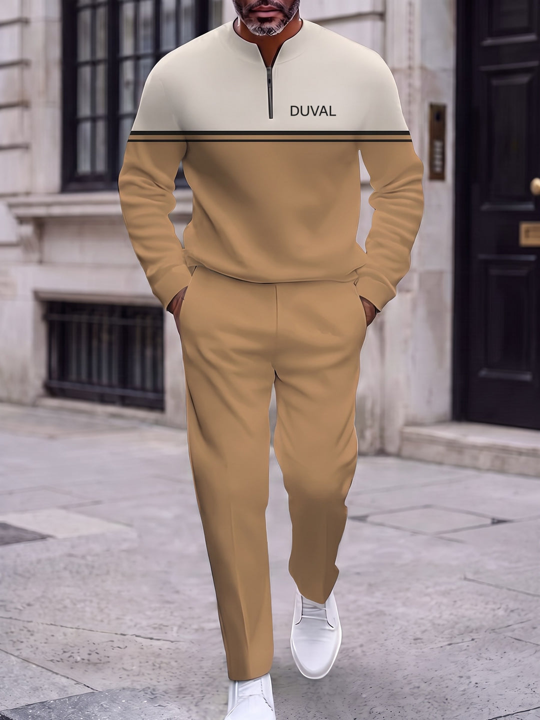 Zipper long sleeve two-piece set, Camel Yoke
