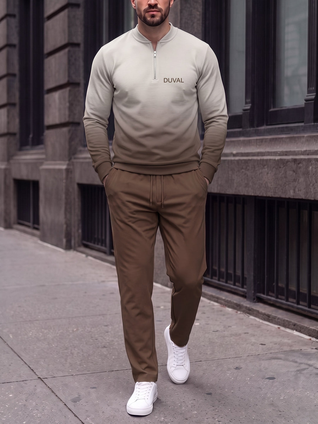 Zipper long sleeve two-piece set, Mocha Fade