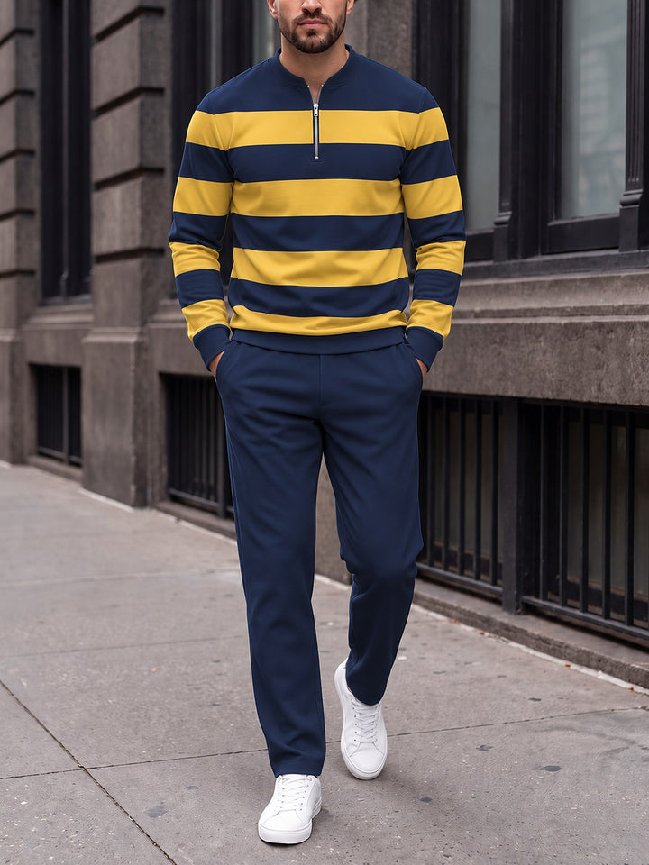 Zipper long sleeve two-piece set, Navy Gold Rugby