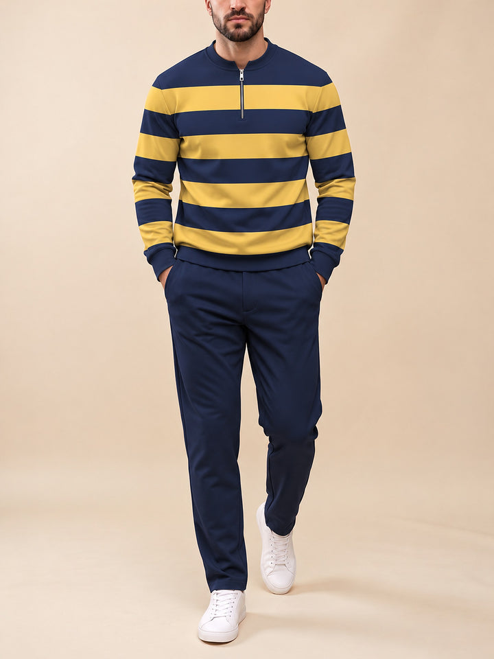 Zipper long sleeve two-piece set, Navy Gold Rugby