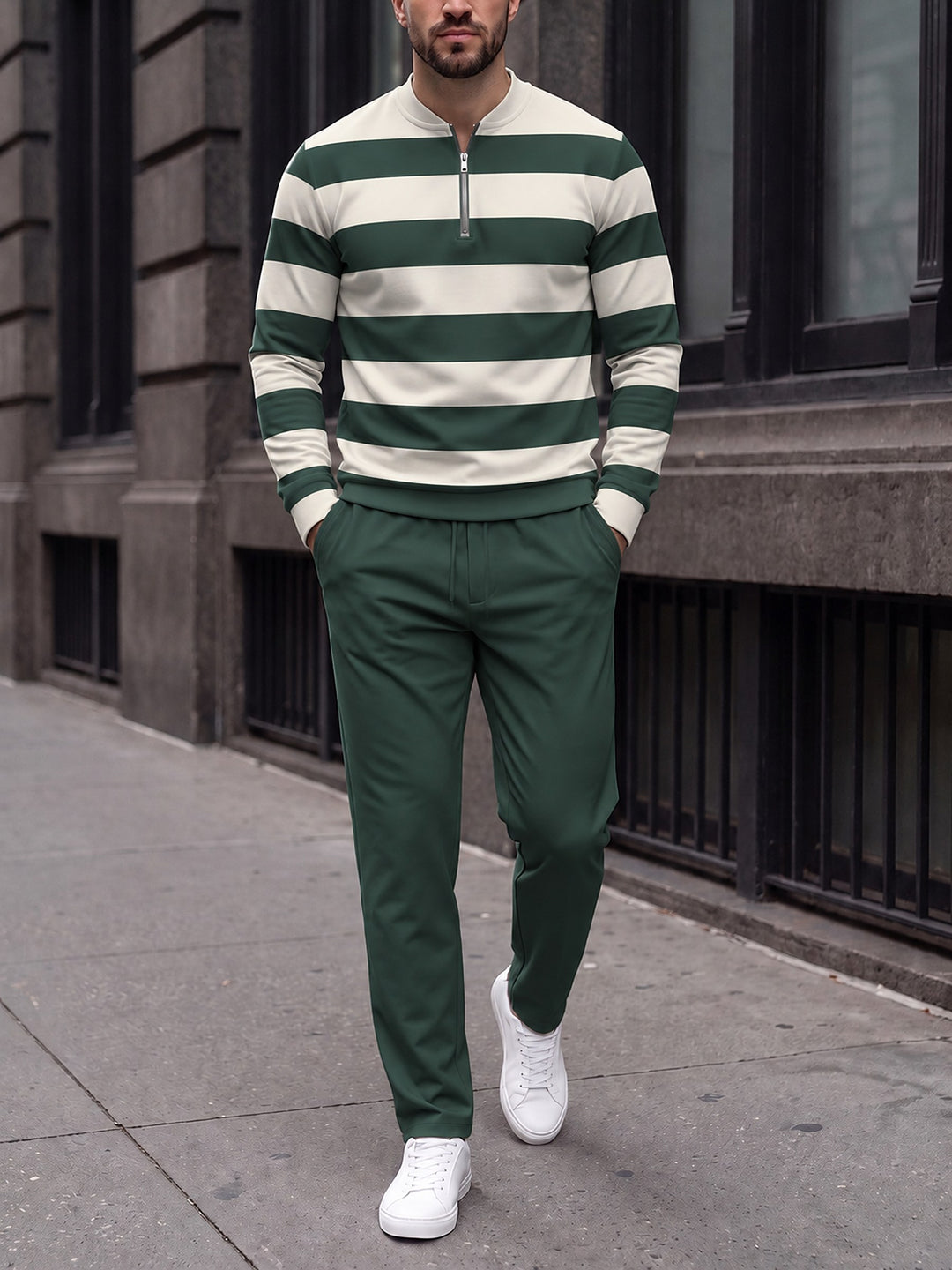 Zipper long sleeve two-piece set, Bottle Green Rugby