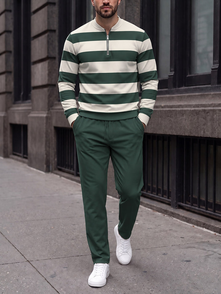 Zipper long sleeve two-piece set, Bottle Green Rugby