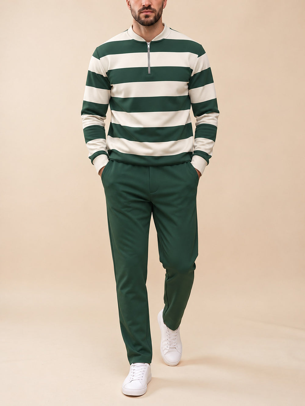 Zipper long sleeve two-piece set, Bottle Green Rugby
