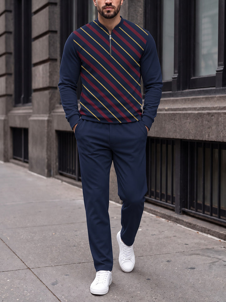 Zipper long sleeve two-piece set, Club Repp Stripe