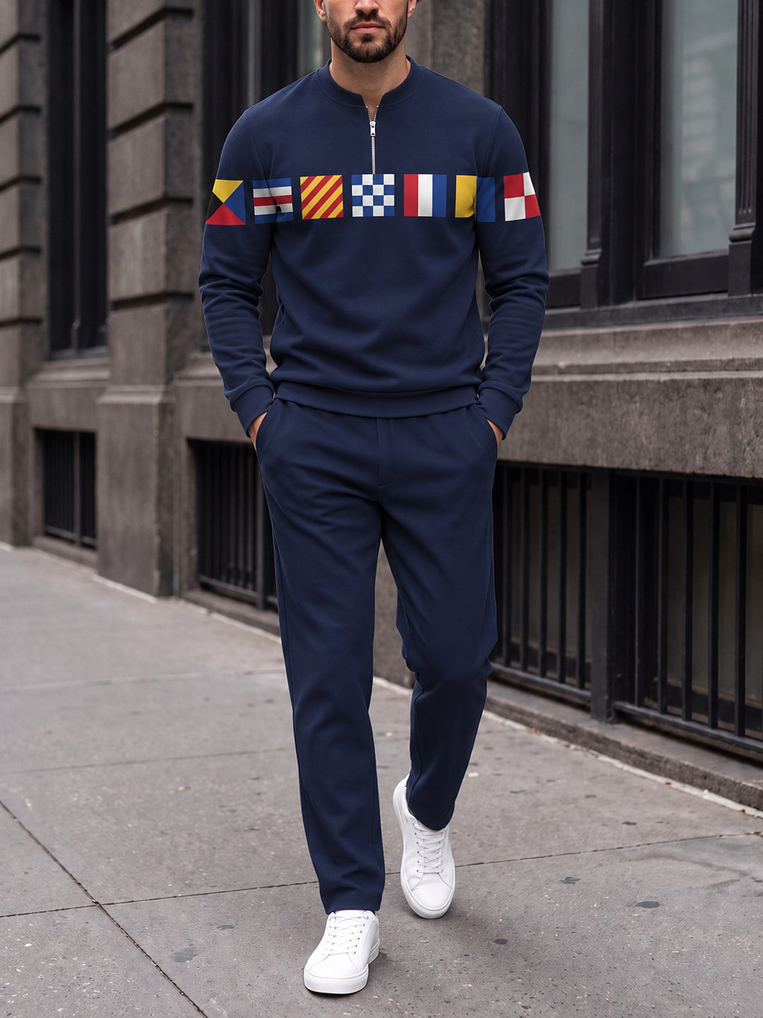 Zipper long sleeve two-piece set, Signal Flags