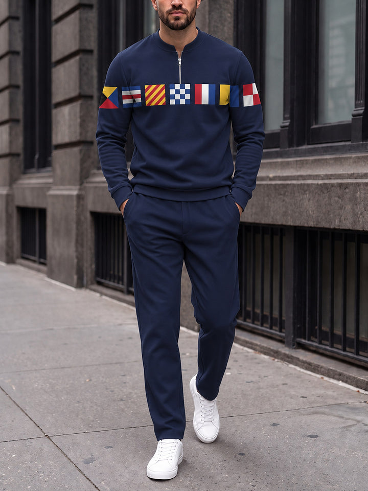 Zipper long sleeve two-piece set, Signal Flags