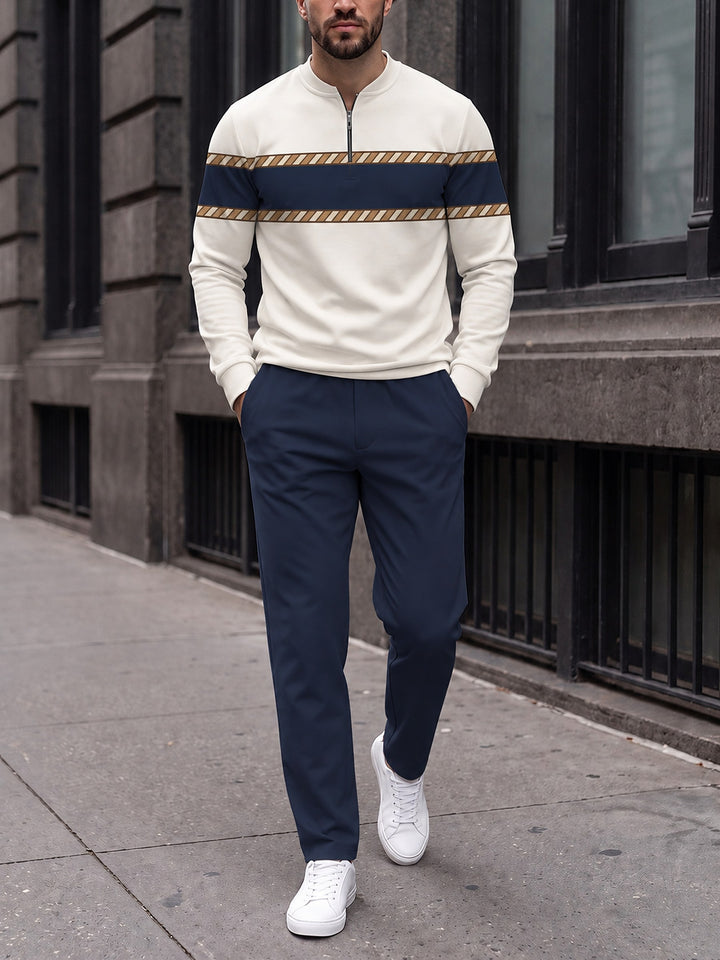 Zipper long sleeve two-piece set, Rope &amp; Navy Band