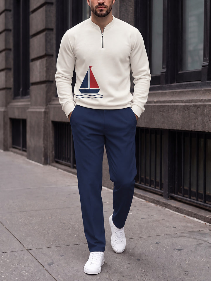 Zipper long sleeve two-piece set, Sailboat