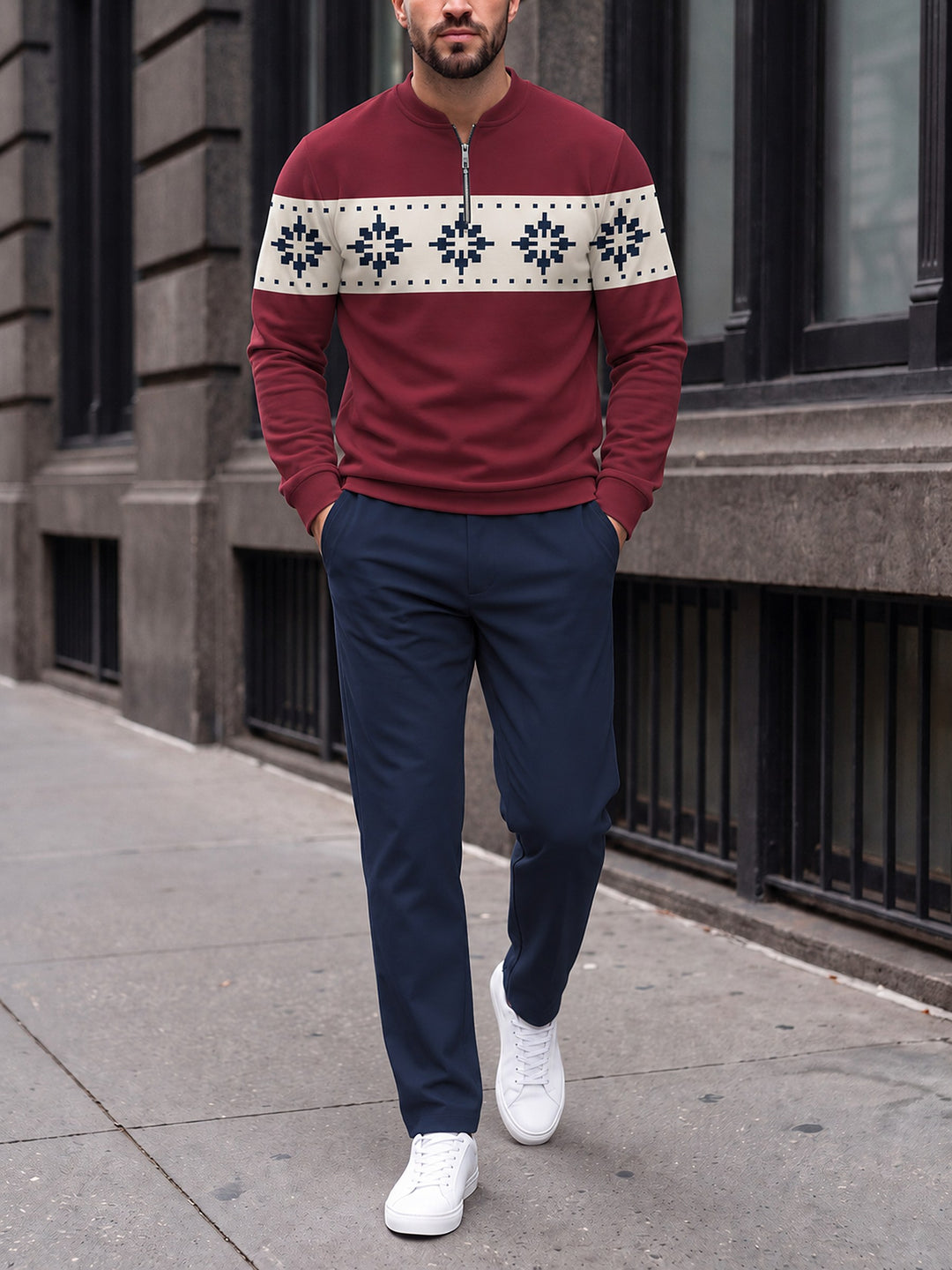 Zipper long sleeve two-piece set, Apres Snowflake