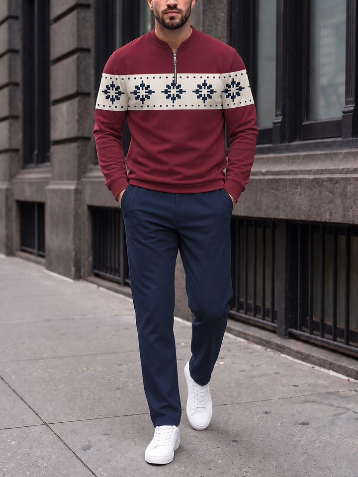 Zipper long sleeve two-piece set, Apres Snowflake