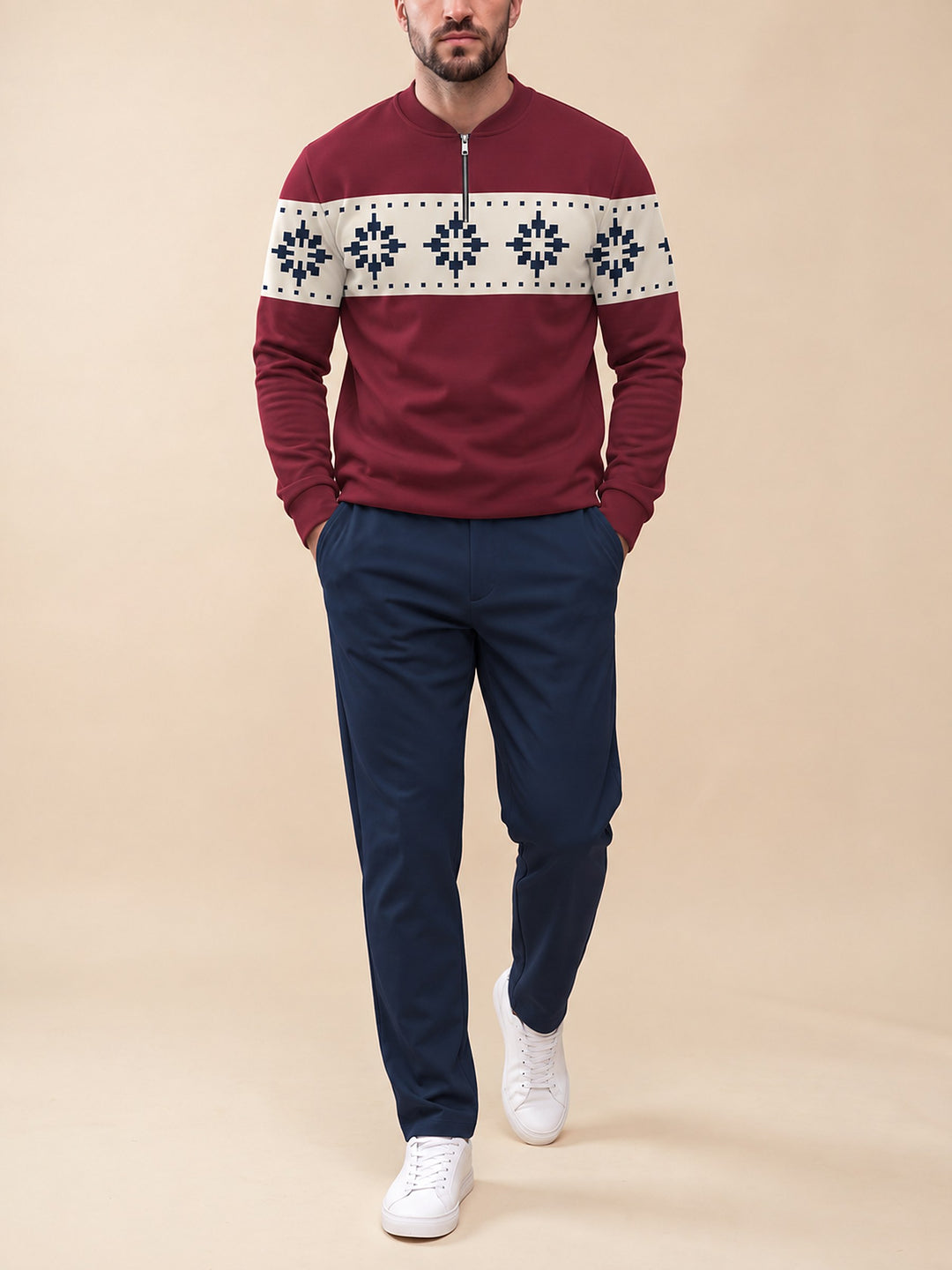 Zipper long sleeve two-piece set, Apres Snowflake