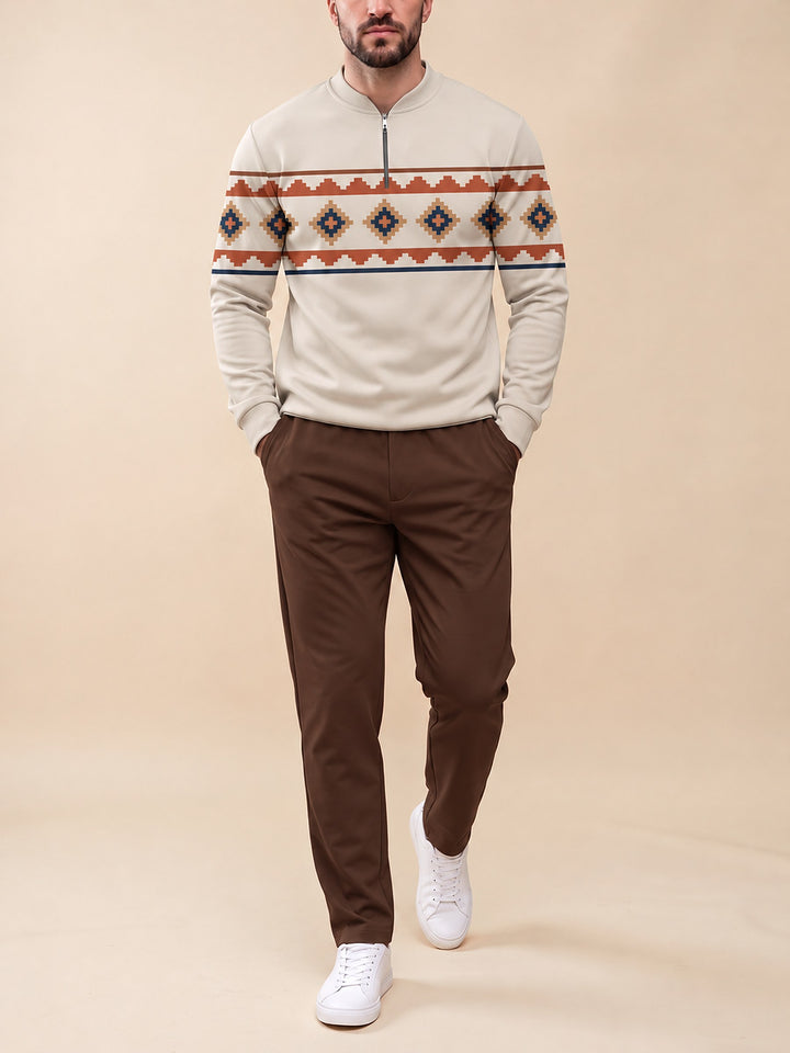Zipper long sleeve two-piece set, Canyon Geometric
