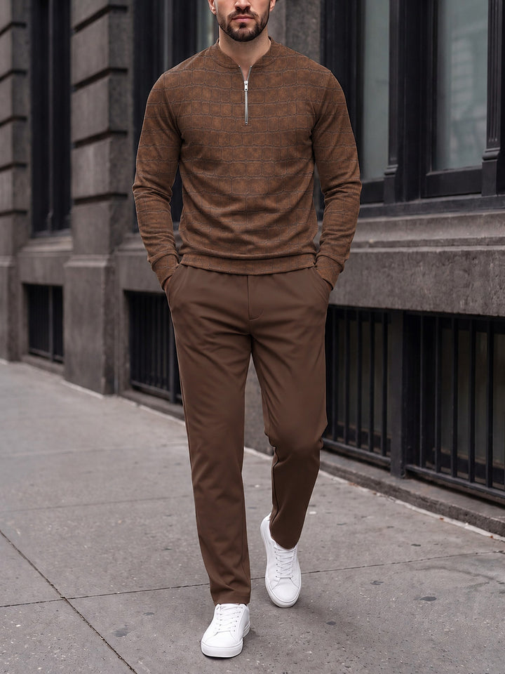 Zipper long sleeve two-piece set, Chocolate Croc Print
