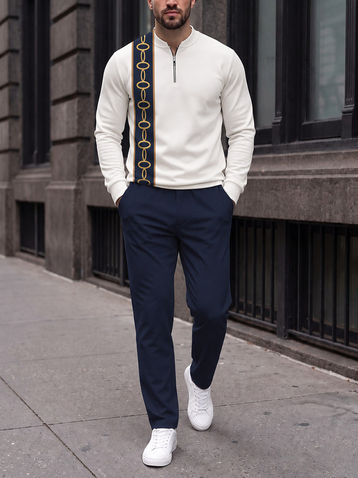 Zipper long sleeve two-piece set, Chain Panel