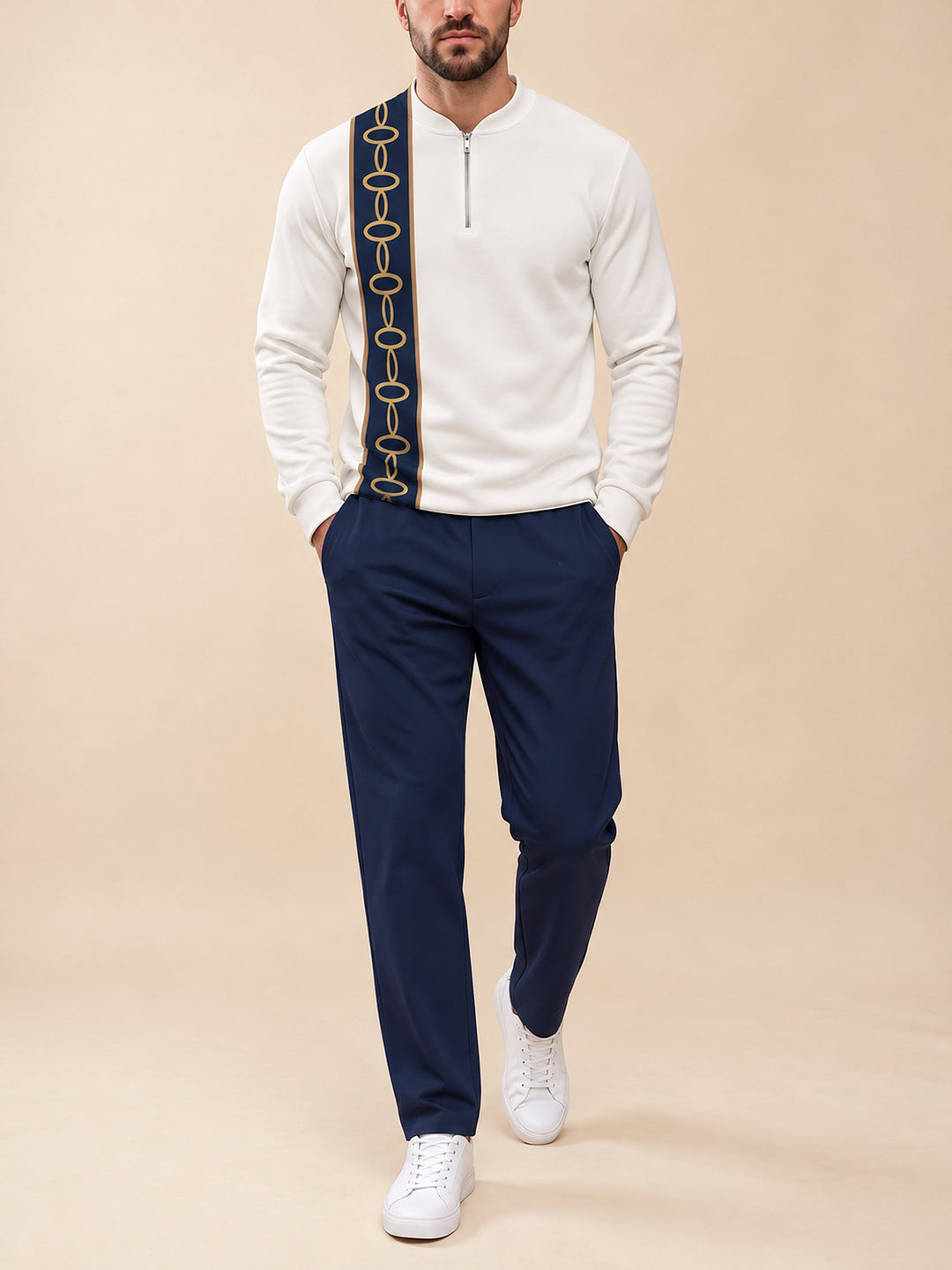 Zipper long sleeve two-piece set, Chain Panel