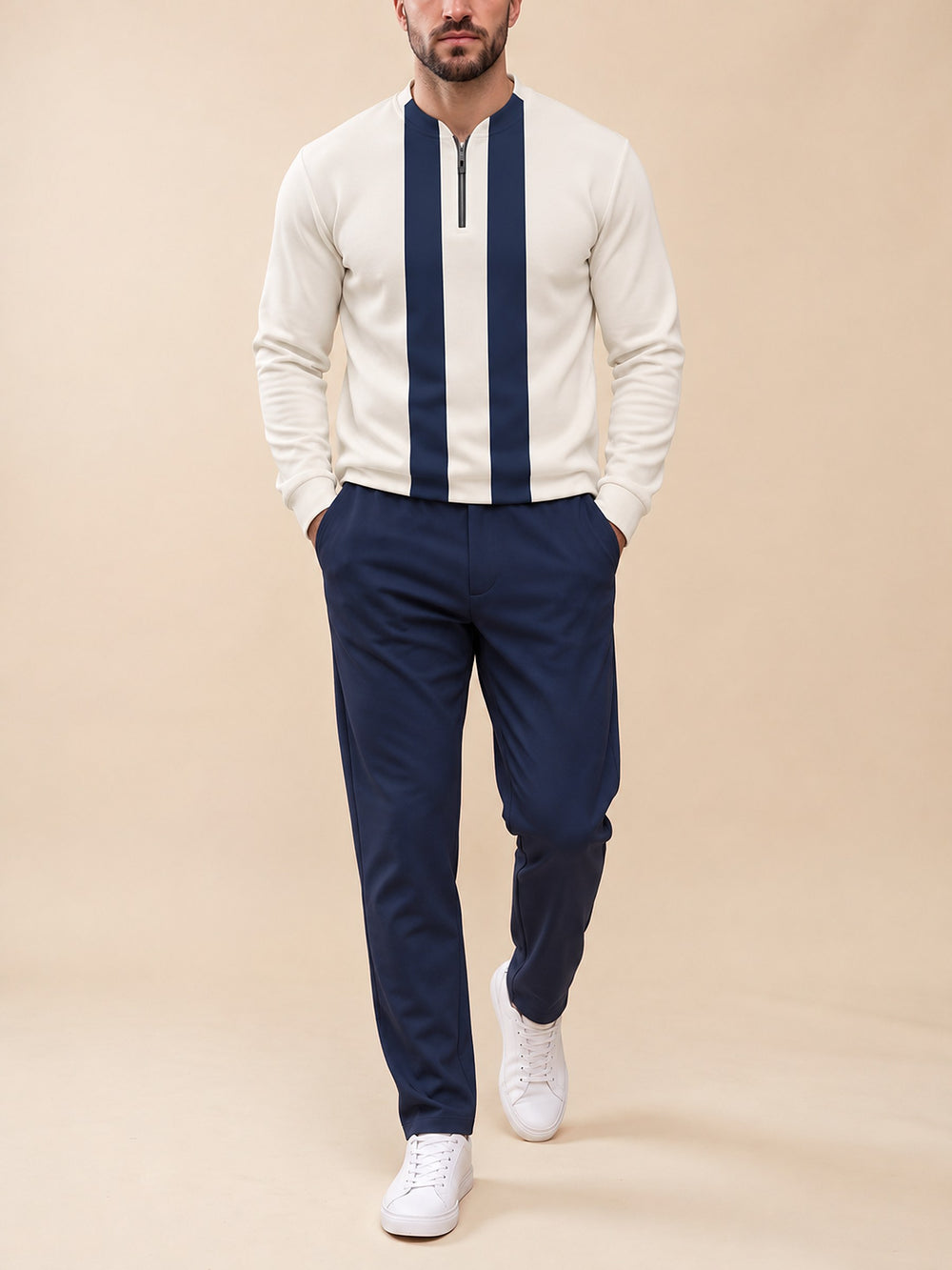 Zipper long sleeve two-piece set, Racing Stripe